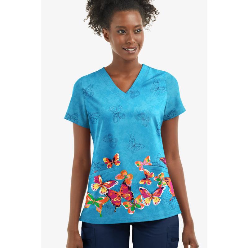 Healthcare Uniform Nurse Clinic Nursing Butterfly Workwear Hospital T-shirt Tee Short Sleeve Blouse Carer Working Women Medical