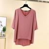 Women Casual Comfortable Summer Loose Fit Large Size Modal V Neck T Shirt Half Sleeve High Low Hem Top