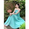 French hollow camisole dress for women, summer seaside vacation beach dress, pleated lazy and relaxed long skirt