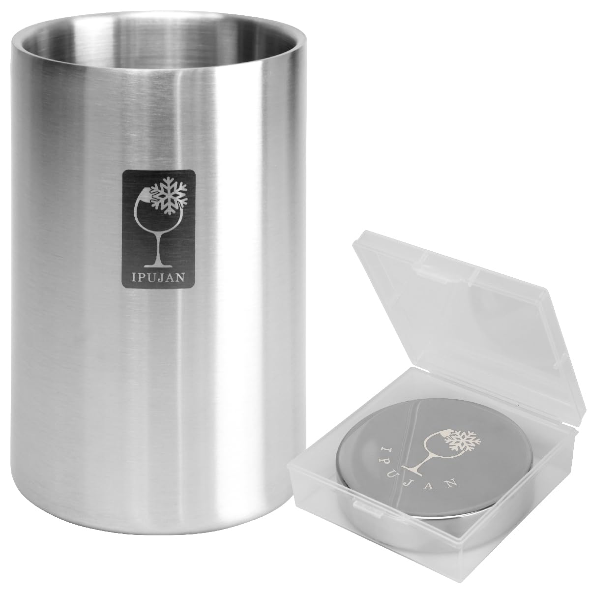 

Аутентичный охладитель для вина и шампанского IPUJAN из нержавеющей стали с камнями для льда, не требующими льда, 5-часовым удержанием холода, двухслойной конструкцией, настольный,