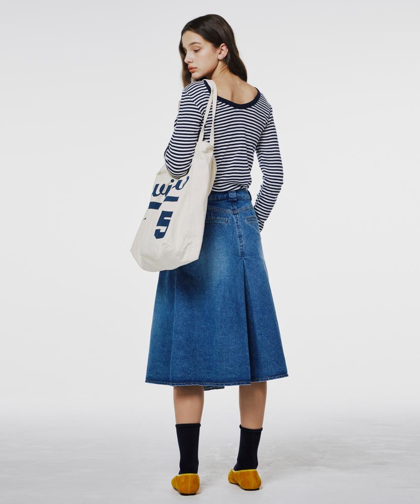 Opeundoeoseutyudio Half Plaid Denim Skirt Navy