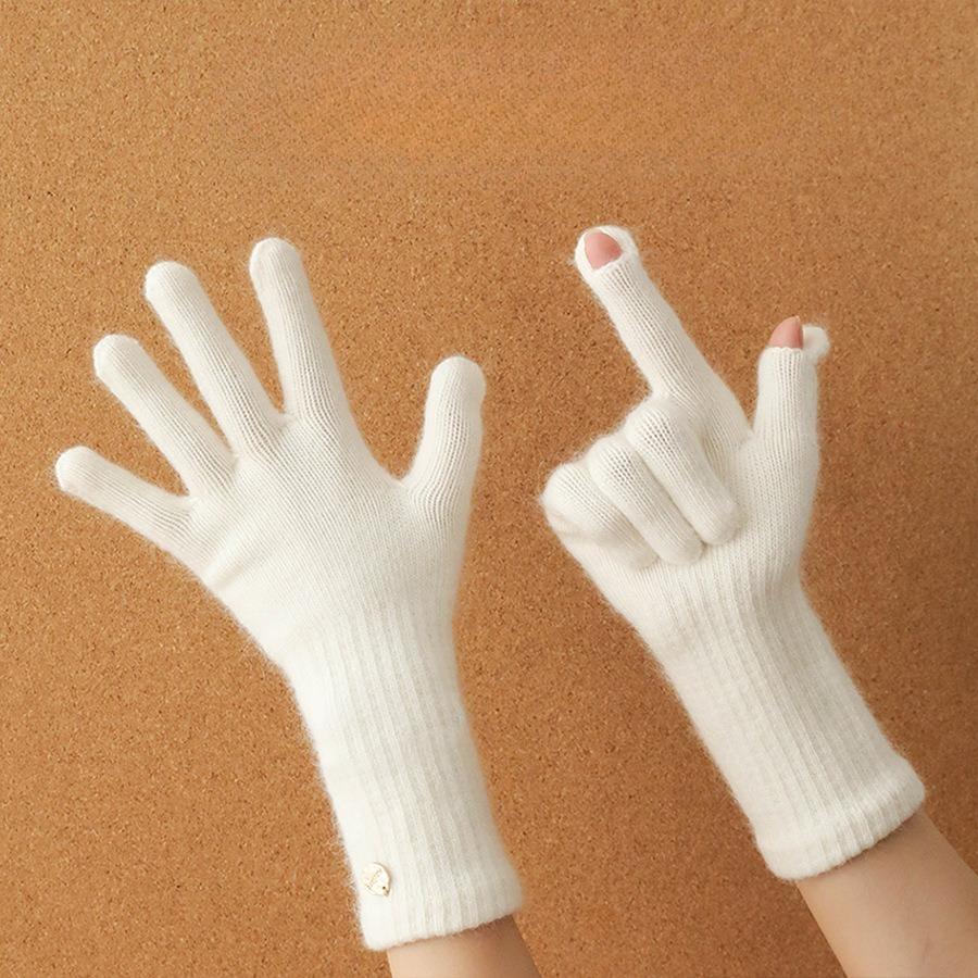 Outdoor Windproof Long Wrist Protecting Knitted Gloves with Wool  Warm Fingertips and Touch Screen for Girls