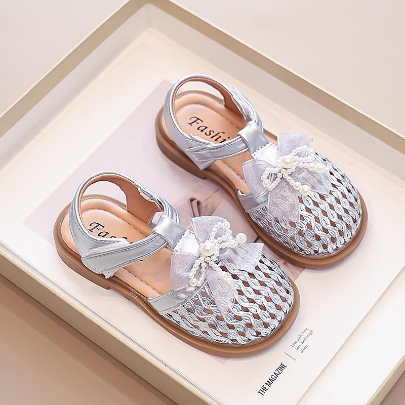 Girls sandals 2025 summer new children's princess shoes girls bag head beach shoes fashion bow woven sandals