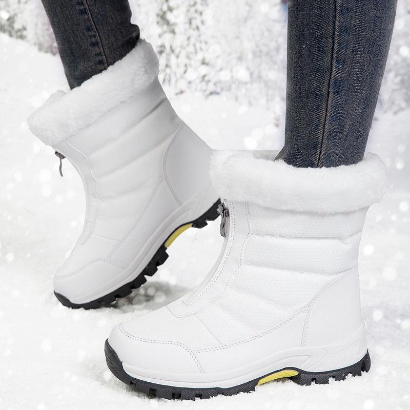Women Warm Fleece Lined Snow Boots  Non-slip Rubber Sole Zipper Design Easy To Wear Suitable for Daily Walking in Cold Weather