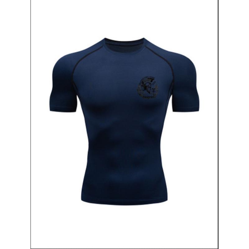 Men'S Spartan Warrior Print Compression T-Shirt, Quick Dry Short Sleeve Gym Workout Tee, Vintage Warrior Helmet Athletic Fitness Training Top
