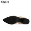 Fashion EilyKen Autumn Winter Knitted Stretch Fabric Socks Women Low Heel Short Boots Gray Pointed Toe Female Ankle Booties