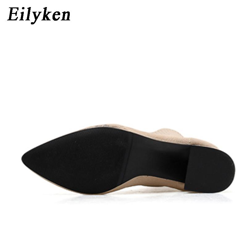Fashion EilyKen Autumn Winter Knitted Stretch Fabric Socks Women Low Heel Short Boots Gray Pointed Toe Female Ankle Booties