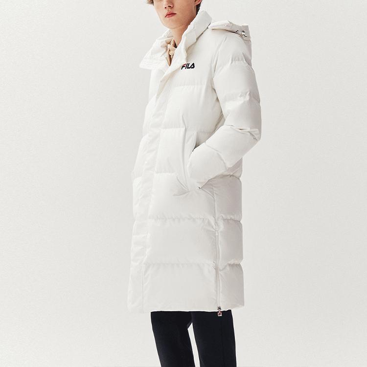Fila Sports Warm Mid-Length Hooded Down Jacket Men Outerwear White F11M048921F-WT