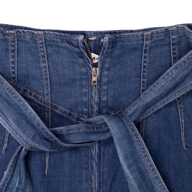 Jupe mi longue blue ajustée denim avec ceinture Femme PLEASE