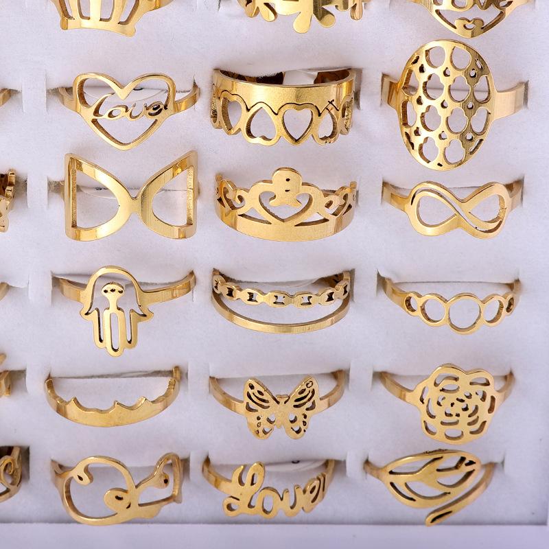 10 Stück Edelstahlringe für Herren und Damen, hohler Schnitt, gemischte Titan-Stahlringe