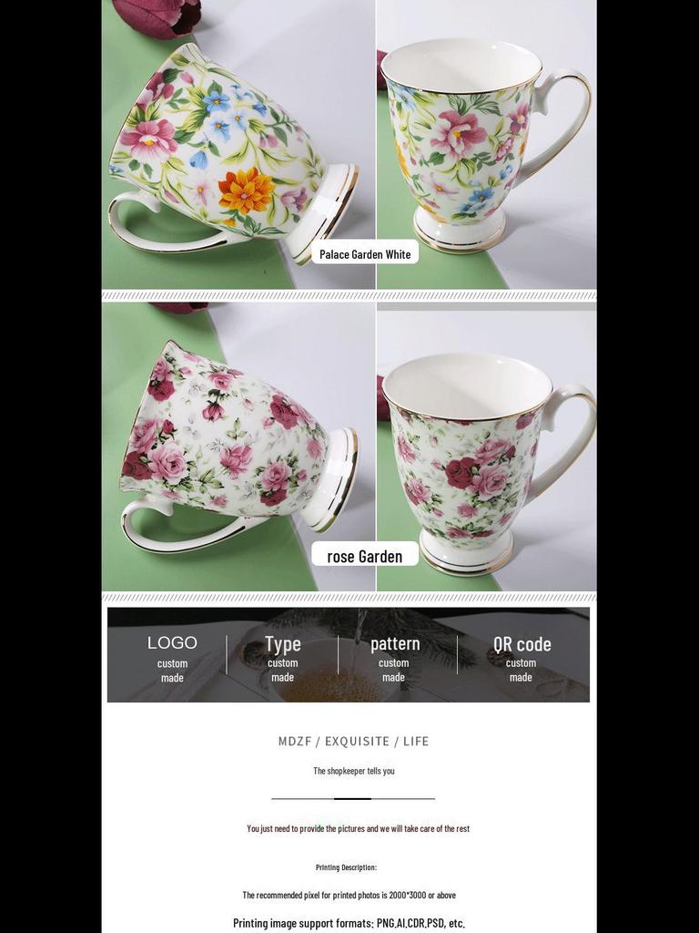 Tangshan Creative Bone Porzellantasse - Keramiktasse für Kaffee und Milch mit aufgedrucktem Logo