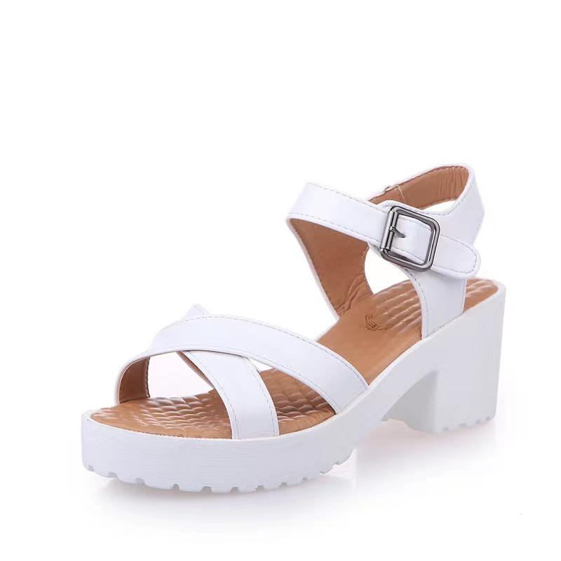 White Casual Platform Sandals for Women Summer Open Toe Adjustable Buckle Chunky Heel Non-Slip Comfortable Insole Commute Daily Wear Dress Sandals