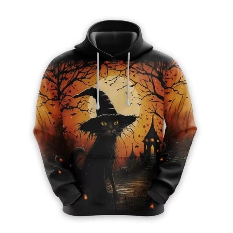 Printed Pattern Individual Men's Autumn Winter Loose Fashionable Hip-hop Pumpkin Hooded Sweatshirt
