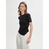 ELLE Women's Black Mulberry Silk Blend Irregular Pleated Short Sleeve T-shirt