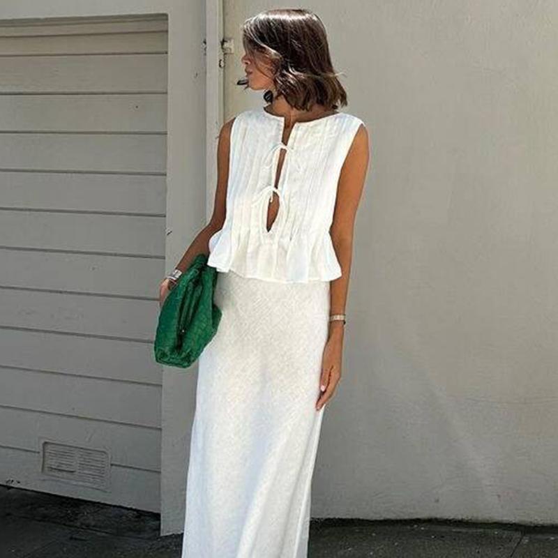 White Bandage Ribbed Sexy Tank Top Shirts Women Hollow Out Lace Up Sleeveless Slim Tops Hottie Summer Deep V Neck Street Sexy Beach Bandage Y2k Vest