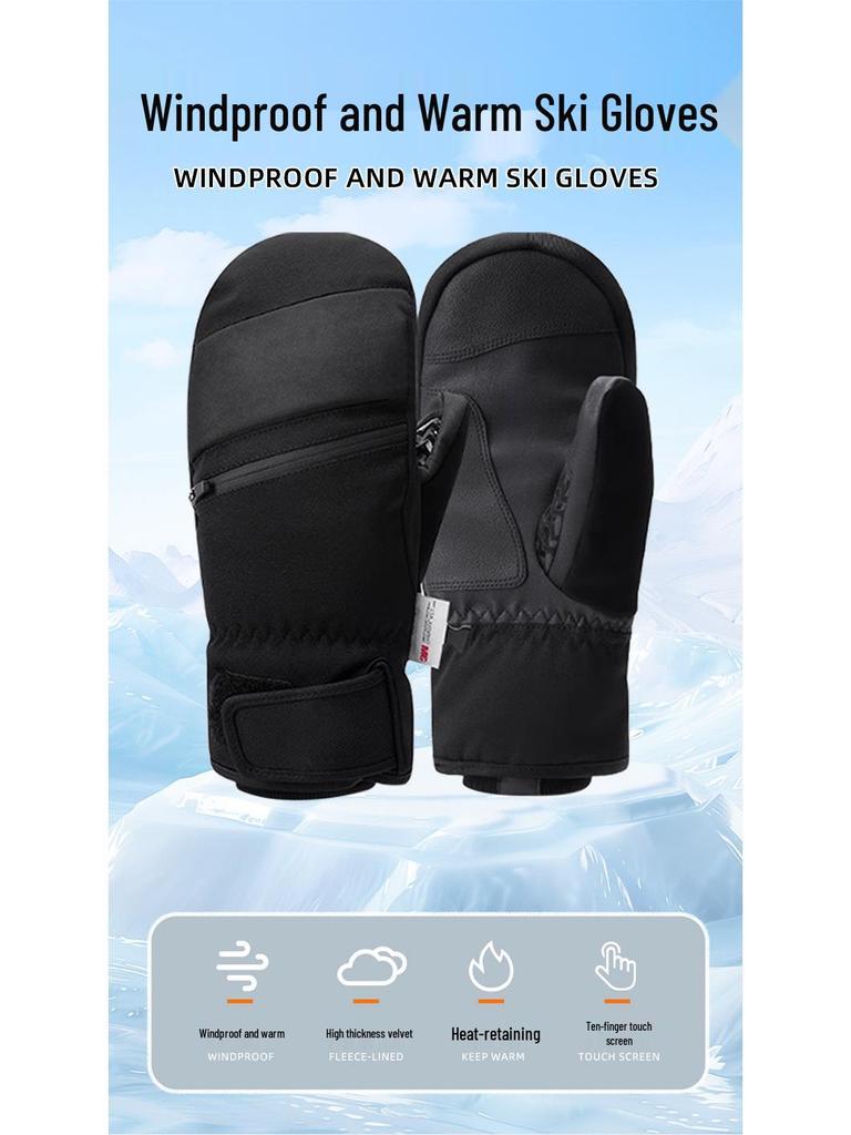 Windproof Ski Gloves for Men & Women, Thick Velvet, Touchscreen-Compatible, Warm 5-Finger Linings for Carving & Winter Sports