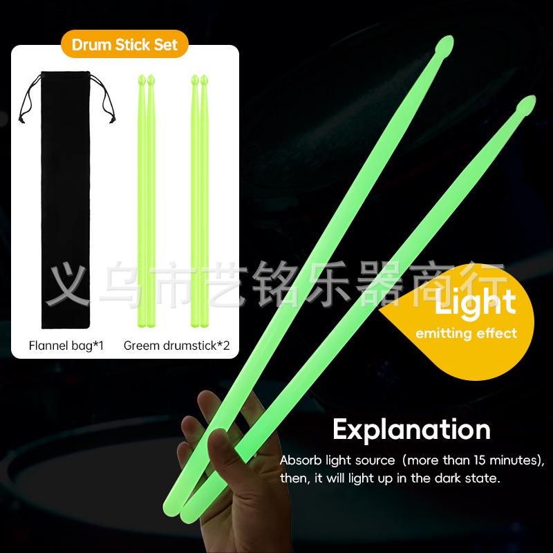 Set of 2 Luminous 5A Fluorescent Nylon Drumsticks with Storage Bag for Jazz Drumming