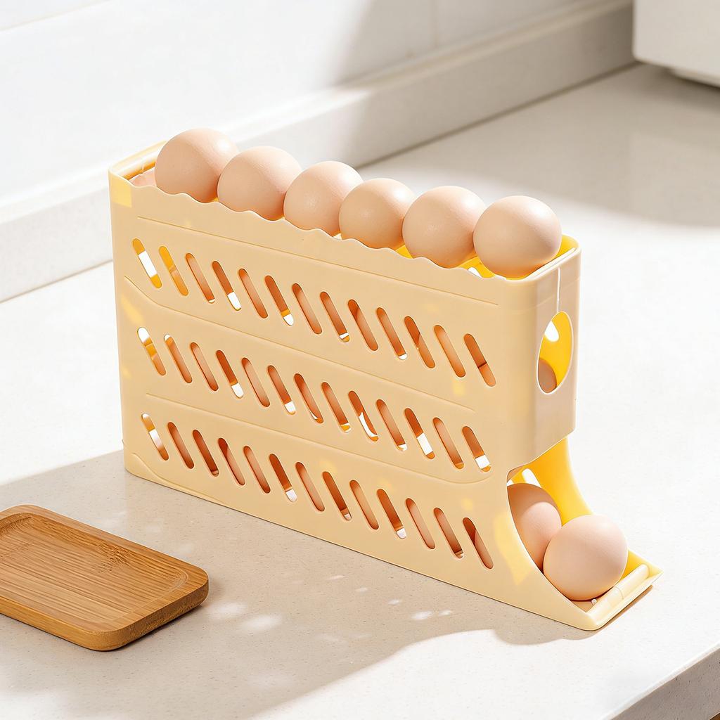 New Refrigerator Egg Rack, Automatic Rolling Egg Dispenser, Space-saving Refrigerator Egg Storage Box, Can Hold  30 Eggs.