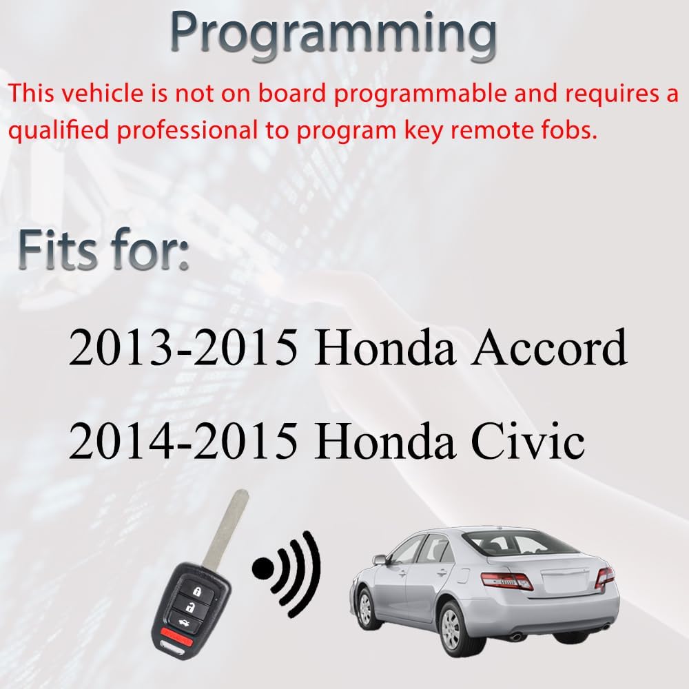 Key Fob Keyless Entry Fits for Honda Accord 2013-2015 / Civic 2014-2015 Control Remote Head Key Replacement MLBHLIK6-1T 35118-T2A-A20 4 Button 47CHIP