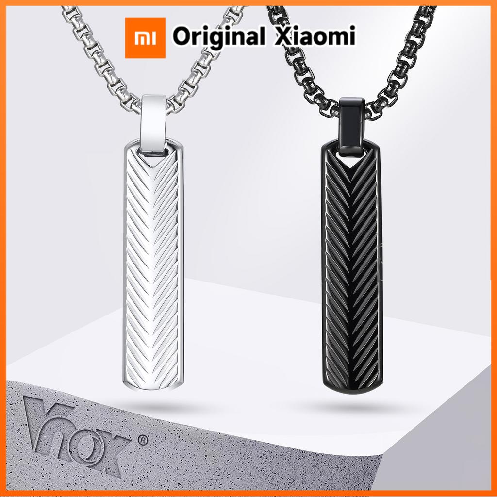 Xiaomi Vnox Stainless Steel Vertical Bar Pendant Necklaces for Men Boys, Black Silver Color Metal Collar, Simple Casual Jewelry Gift