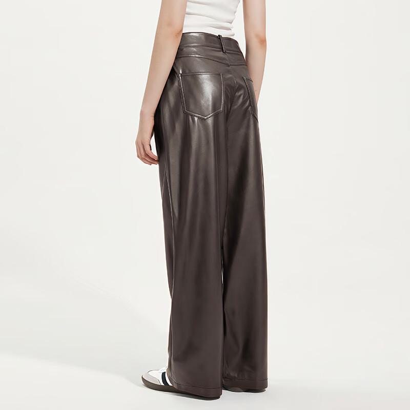 Ta Tu Autumn/Winter Maillard Loose Wide-Leg Straight Leather Pants