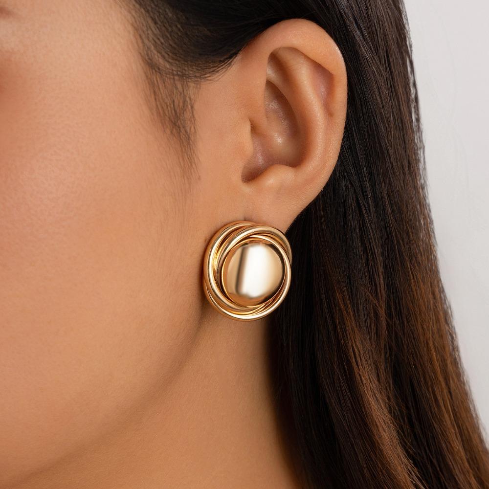Fashion Simple Geometry Gold Color Metal Texture Winding Smooth Semi-circle Stud Earrings for Women Korean Temperament Jewelry