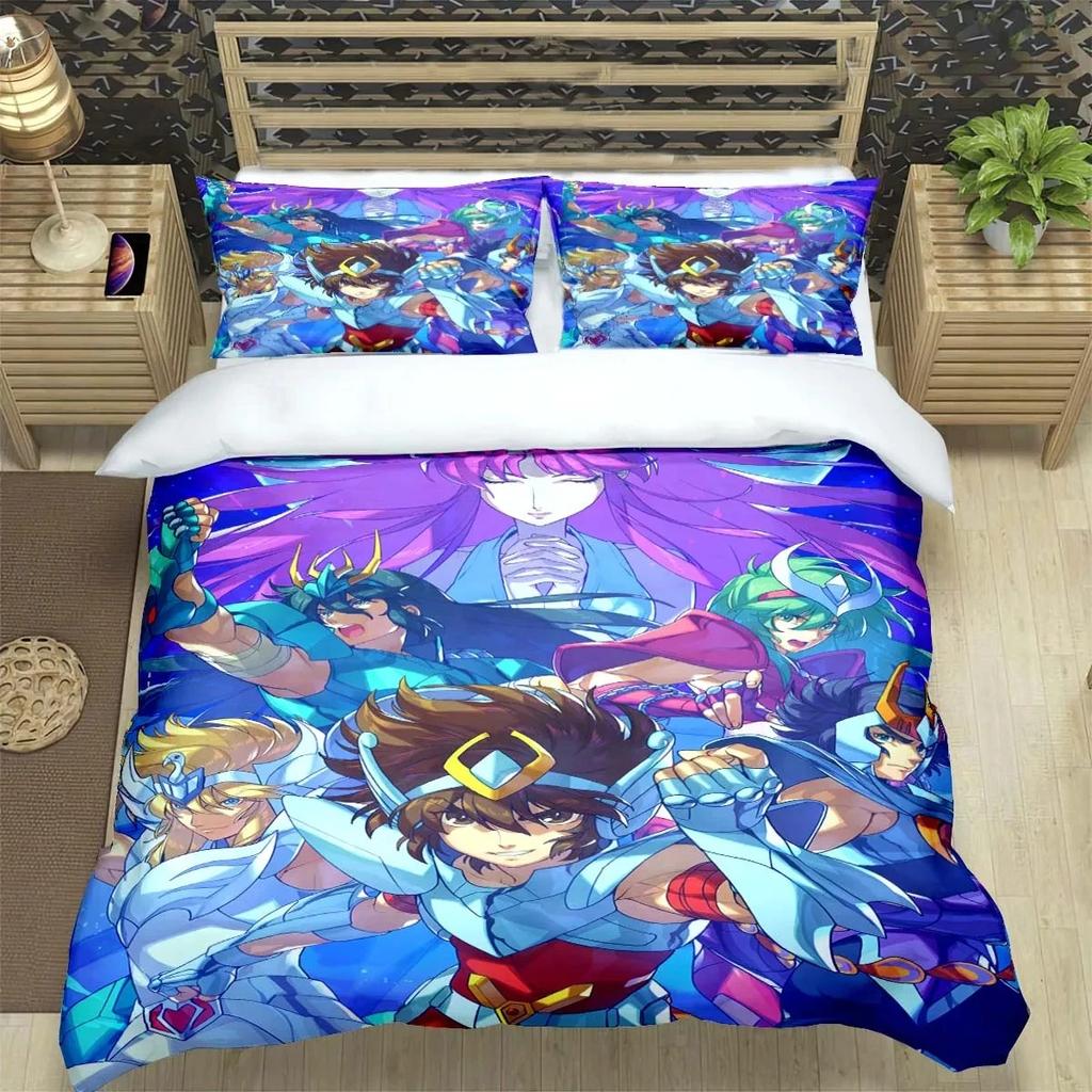 Saint Seiya 3D Bedding Set Black Duvet Quilt Cover Set Comforter Cover Pillowcase King Queen Size Polyester Quilt Cover