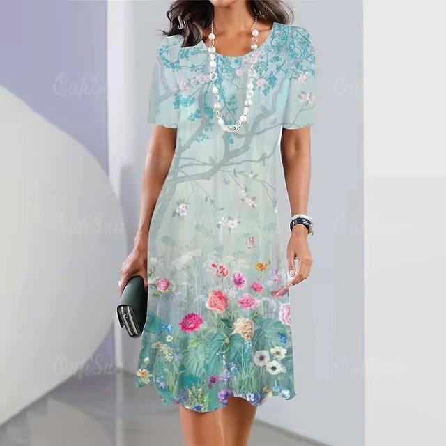 Elegantes Damen-Mode-Midikleid mit kurzen Ärmeln und 3D-Druck, Übergröße, Strandbekleidung