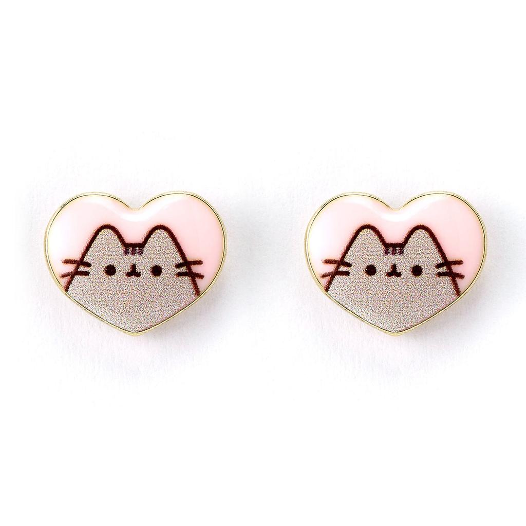 Boucles d'oreilles Pucesheen le Chat Rose Émail et Cœur Doré