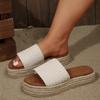 Women’s Wide-Fit Platform Slide Sandals with Jute Woven Sole and Simple Roman-Inspired Design