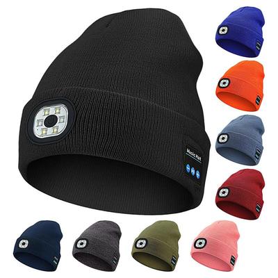USB Rechargeable Headlamp Caps Wireless Music Beanie With Light & Wireless Bluetooths Headphones Night Lighted Hat Birthday Gift