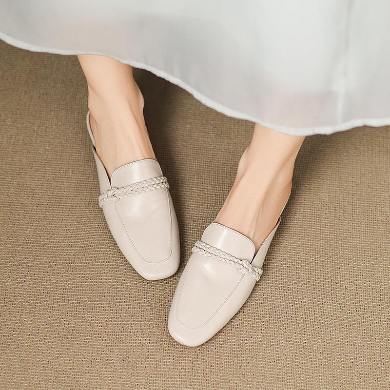 Fashion 2025 Summer Women Shoes Genuine Leather Square Toe Women Sandals Solid Modern Sandals for Women Low-heel Women's Mules Shoes