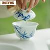 130ml Hand-painted Bamboo Blue And White Gaiwan Antique Tea Tureen Tea Bowl With Lid Kit Tea Maker Cover Bowl Teaset Ornaments