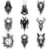3 Pçs Tatuagem Temporária Preto e Cinza Realismo Esqueleto Com Asas de Morcego Crânio de Lobo Crânio Com Rosas Para Coxas de Mulheres Homens