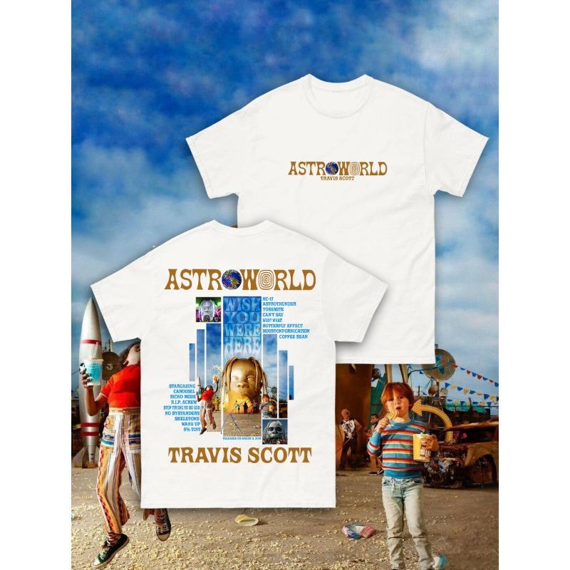 T-Shirt ASTROWORLD Sänger Rap Album Serie T-Shirt Sommer Rundhals Baumwolle Kurzarm Herren- und Damen-Freizeitkleidung 3XL gray