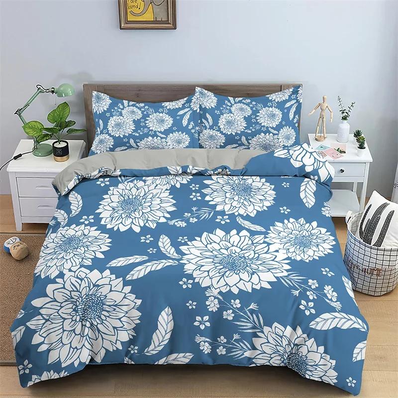 

Квіткова підодіяльник Квіти Листя Королівський Комплект Постільної Білизни Весняне Цвітіння Сад Покривало на Ковдру Фермерський Дім Пелюстки Ботанічний Підодіяльник EU Single(135x200cm)