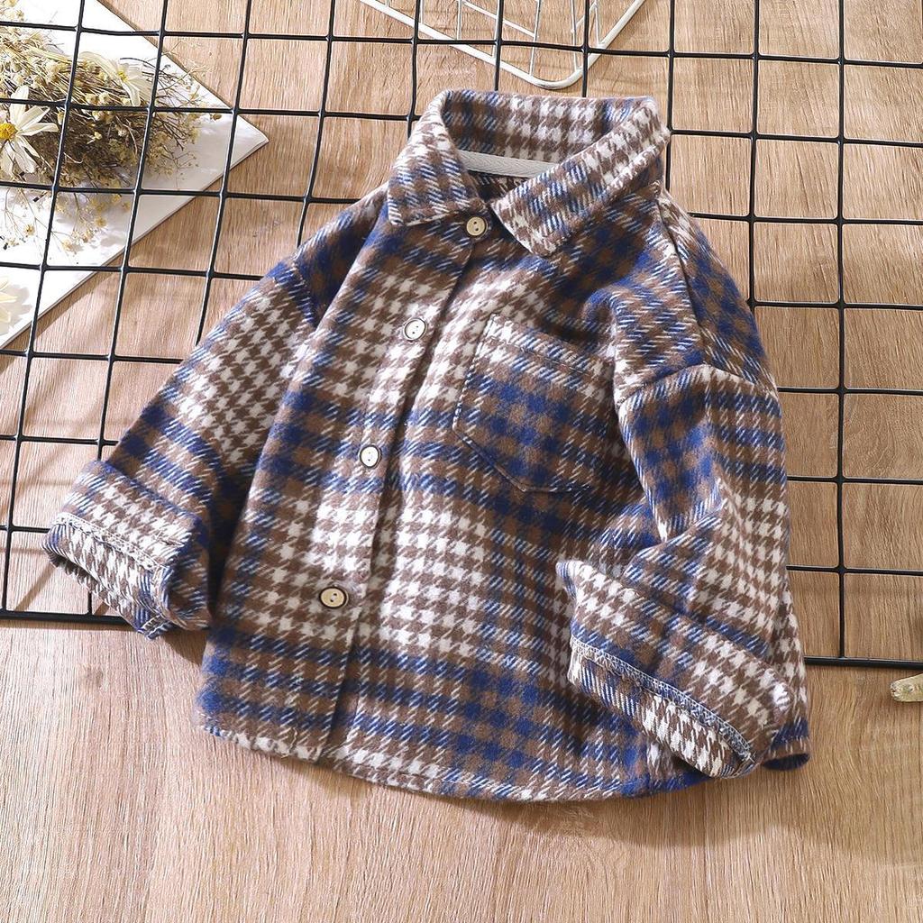 Children's Retro Plaid Long Sleeve Shirt - Unisex Cardigan with Lapel