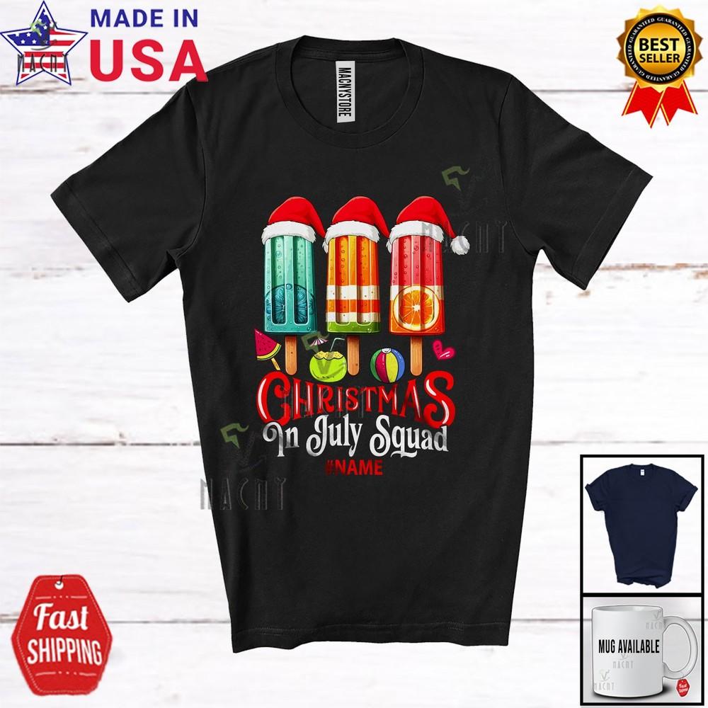 Custom Name Christmas In July Squad Summer Three Ice Pops Ice Cream T-Shirt