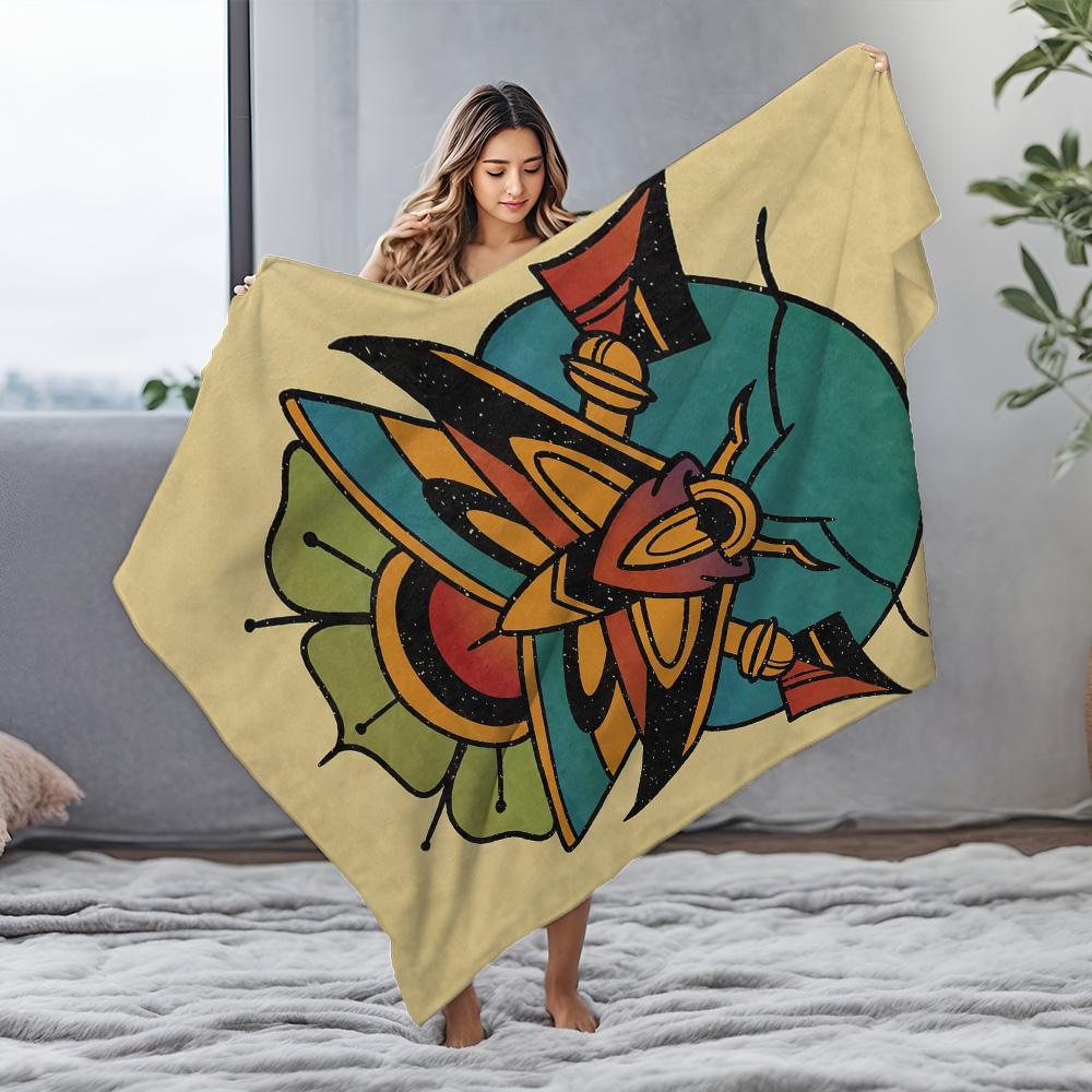 Decorative Throw Blanket with Psychedelic Butterfly Pattern Floral Design Mandala Bed Blanket Sofa Cover Gift for Women
