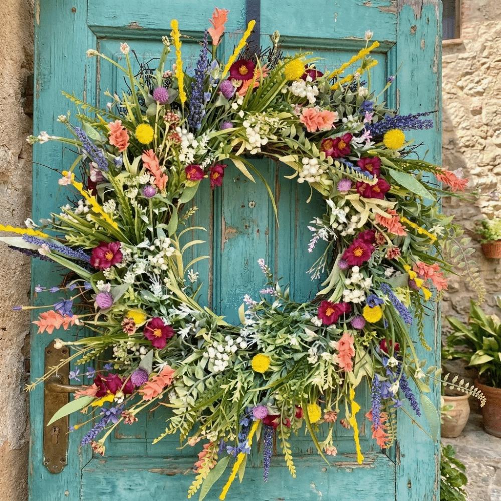 45cm Künstlicher Wildblumen Türkranz Bunter Wildblumen Stil Dekorative Girlande Mehrzweck Heimdeko Kranz Frühling Sommer