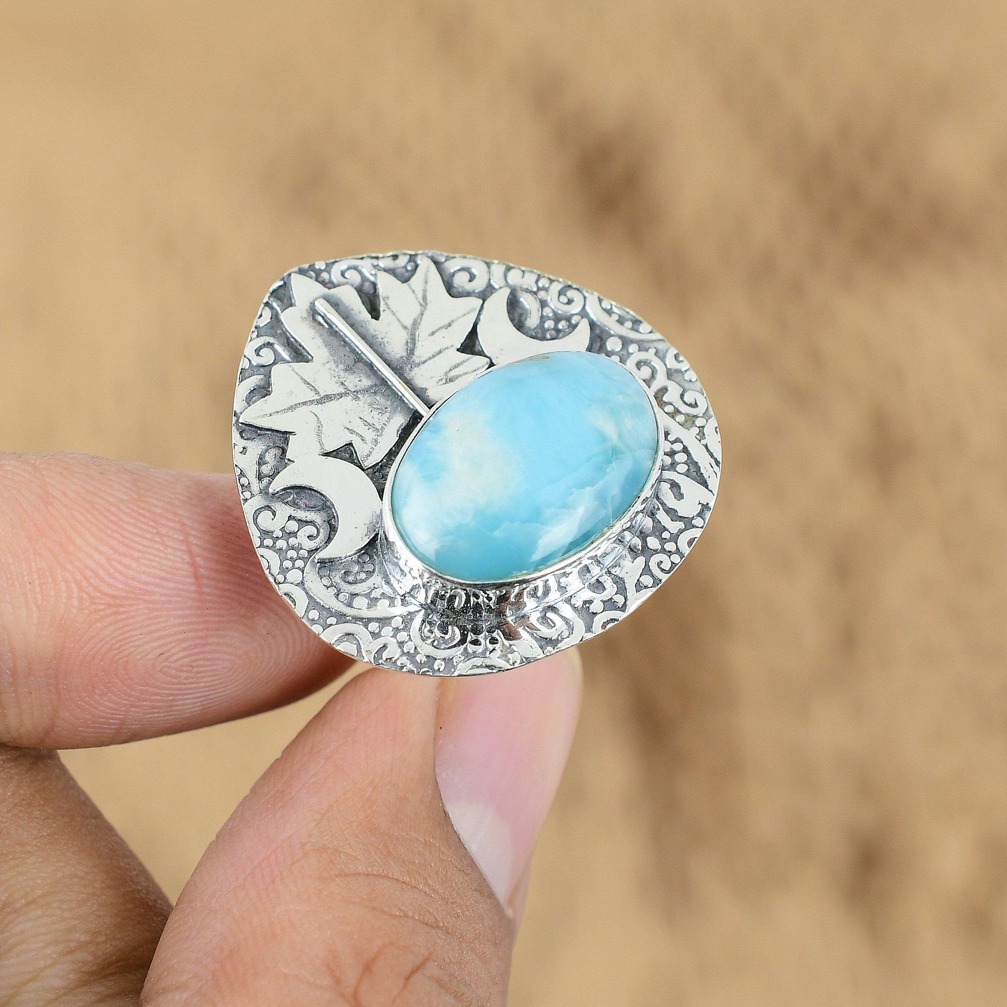 

Larimar Gemstone 925 Sterling Silver Promise Cresent Moon Trendy Ring Jewelry Yes