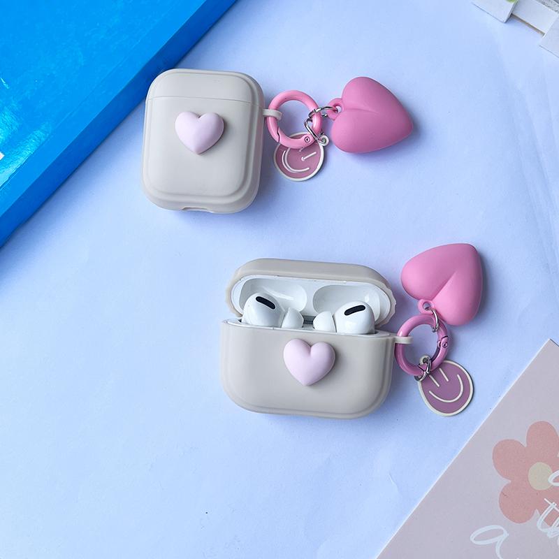 Cute 3D Heart Love Silicone Earphone Accessories Case For Airpods 3rd For Airpods 1 2 Pro2rd Cover Creative Smile Ornament Keyri