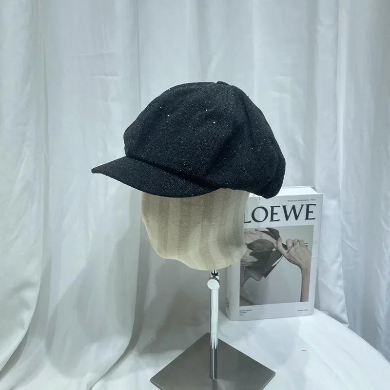 Korean Fashion Mixed Color Sequined Cloud Octagonal Hat Women'S Spring And Autumn Niche Large Version Sunshade Newsboy Cap