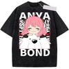 Japan Anime Spy X Family Anya Bond Graphic Print T-shirt Men Women Manga Vintage Washed O-neck Cotton Loose Casual Oversized Top Summer New Tee