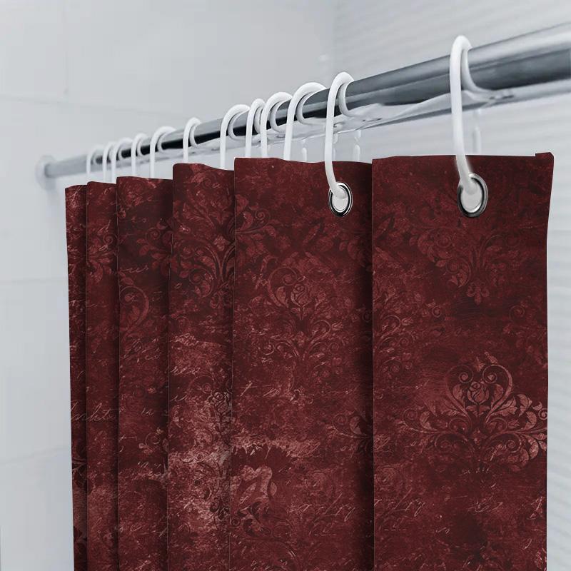Tenda da doccia damascata in velluto bordeaux di lusso Decorazione bagno vintage Tessuto resistente all'acqua Per vasca da bagno o cabina doccia piastrellata