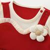British Baby Spring and Autumn Outfit for Girls, Red Stylish Romper for Full Month and 100 Days Celebrations, Outdoor Jumpsuit for Princesses