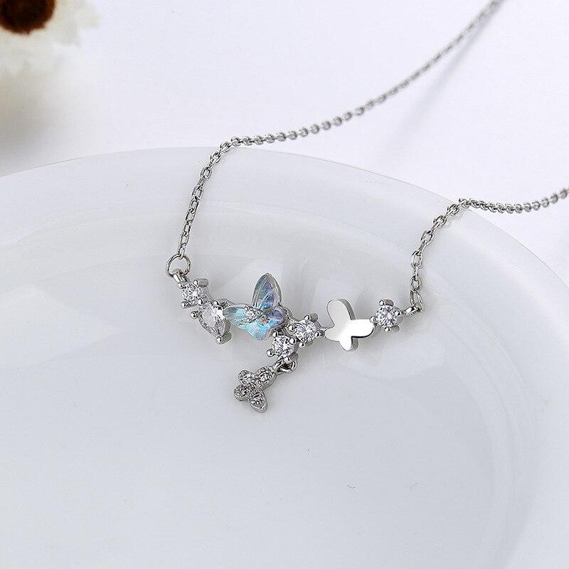 925 Sterling Silver Zircon Butterfly Charm Náhrdelník Přívěsek pro ženy Svatební móda Nové šperky Příslušenství dz359