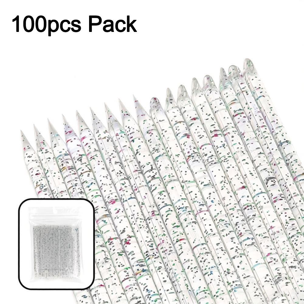100pcs Pack Dual-ended Nail Cuticle Pusher 75/95mm Length Nail Dotting Tool Beauty Care