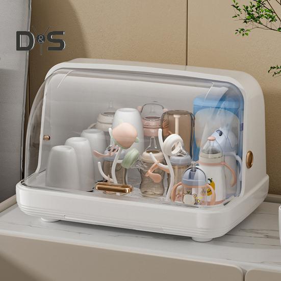 Baby Bottle Drying Rack with Cover 360-Degree Sealing Kitchen Cabinet Organizer Bottle Holder for Valves Straws Nipples Space-Saving Countertop Dryer