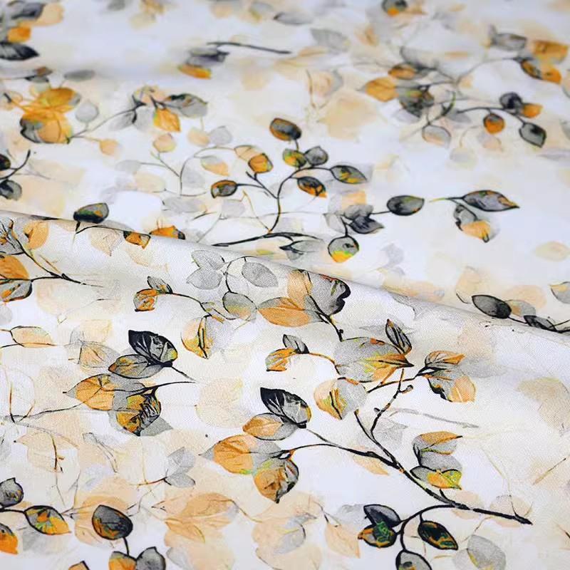 Flower Printed Rayon Viscose Fabric Soft By The Meter for Skirts Pajamas Clothes Cheongsam Diy Sewing Cloth Floral White Green